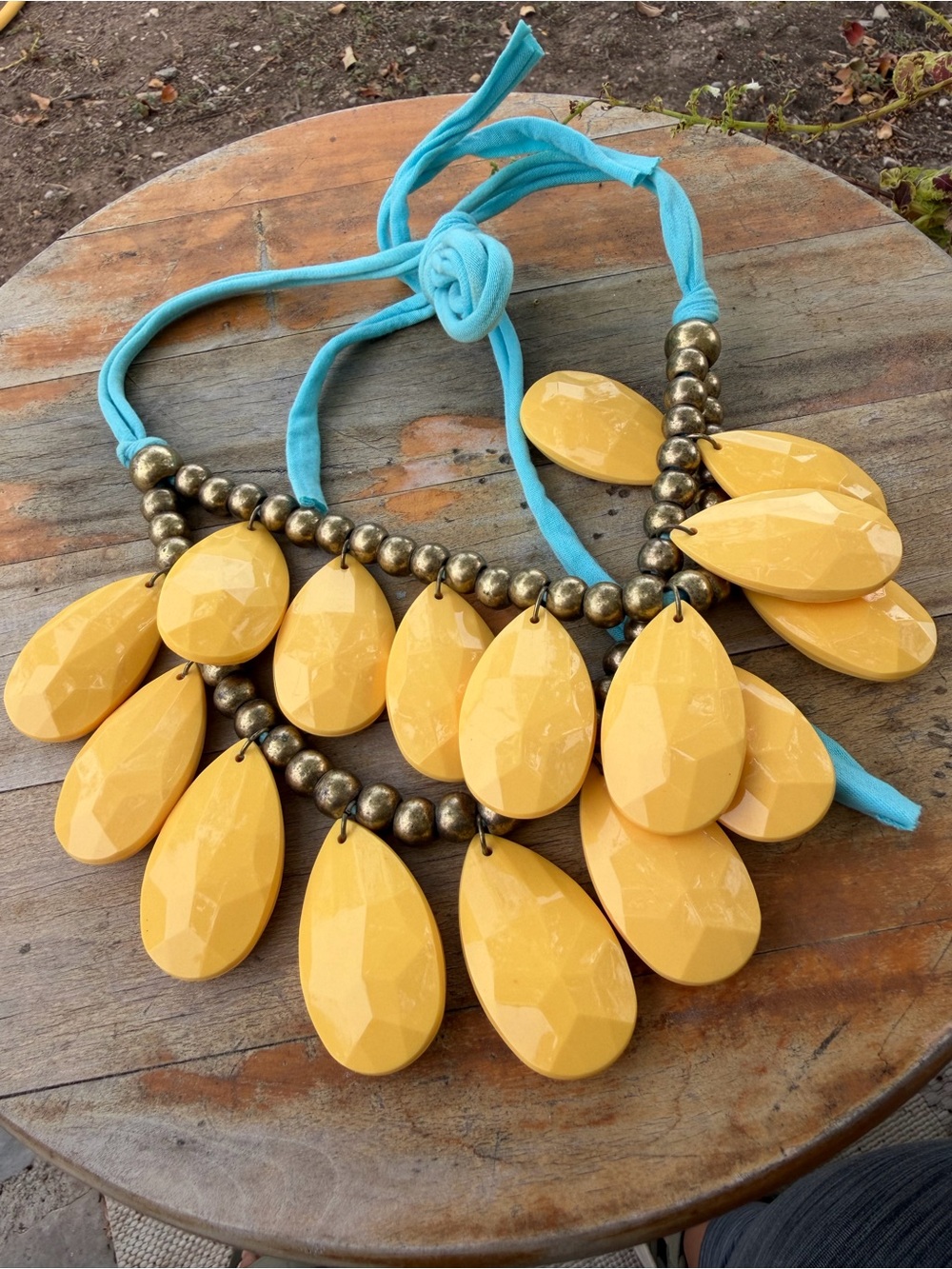 Mustard Yellow Statement Bib Necklace | Turquoise Tie